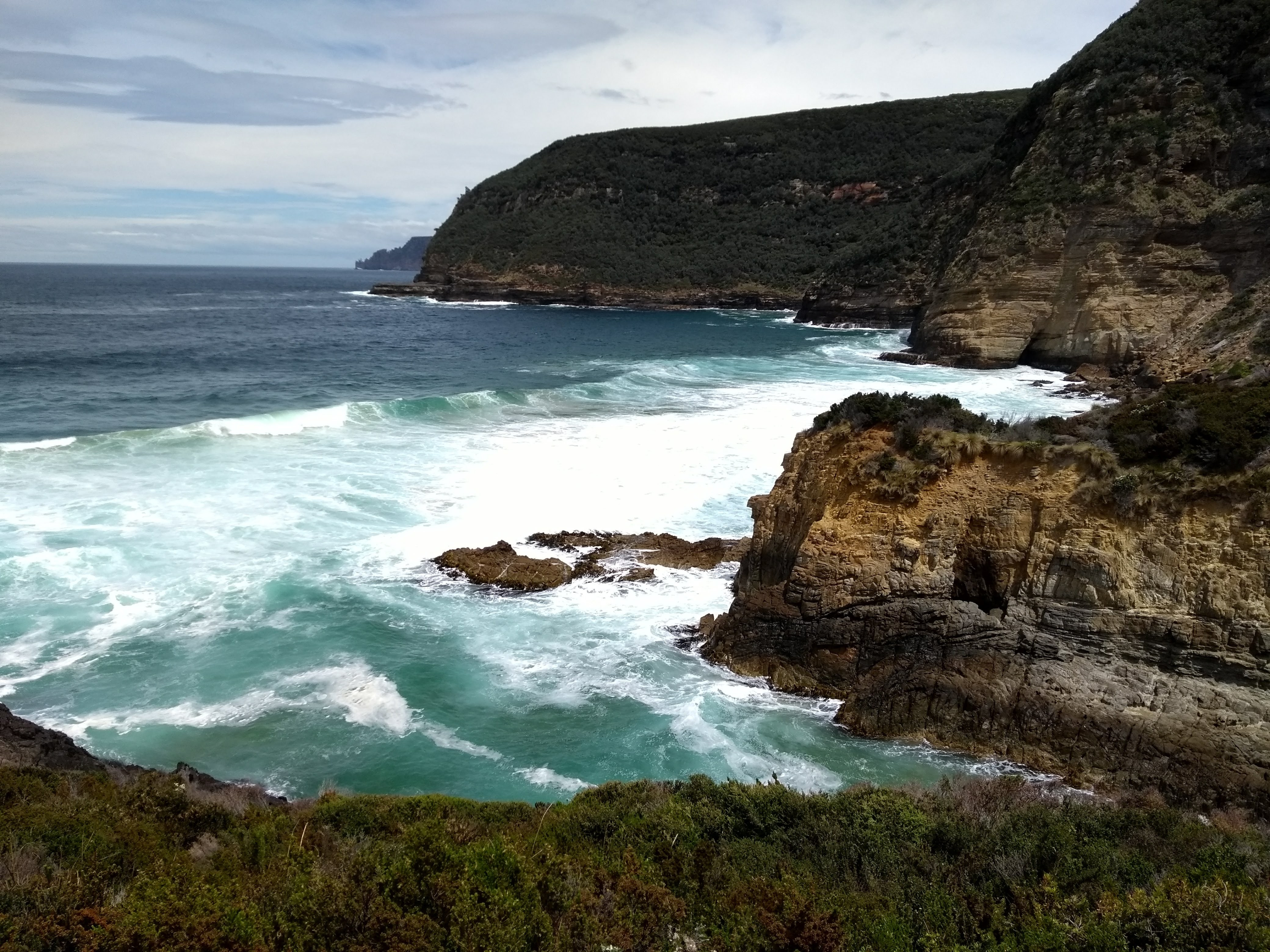 Panorama tasmaniano di rocce e mare impetuoso