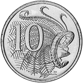 Uccello lira sulla monetina australiana 