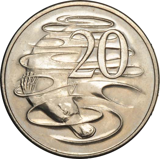 Moneta australiana da 20 centesimi con ornitorinco
