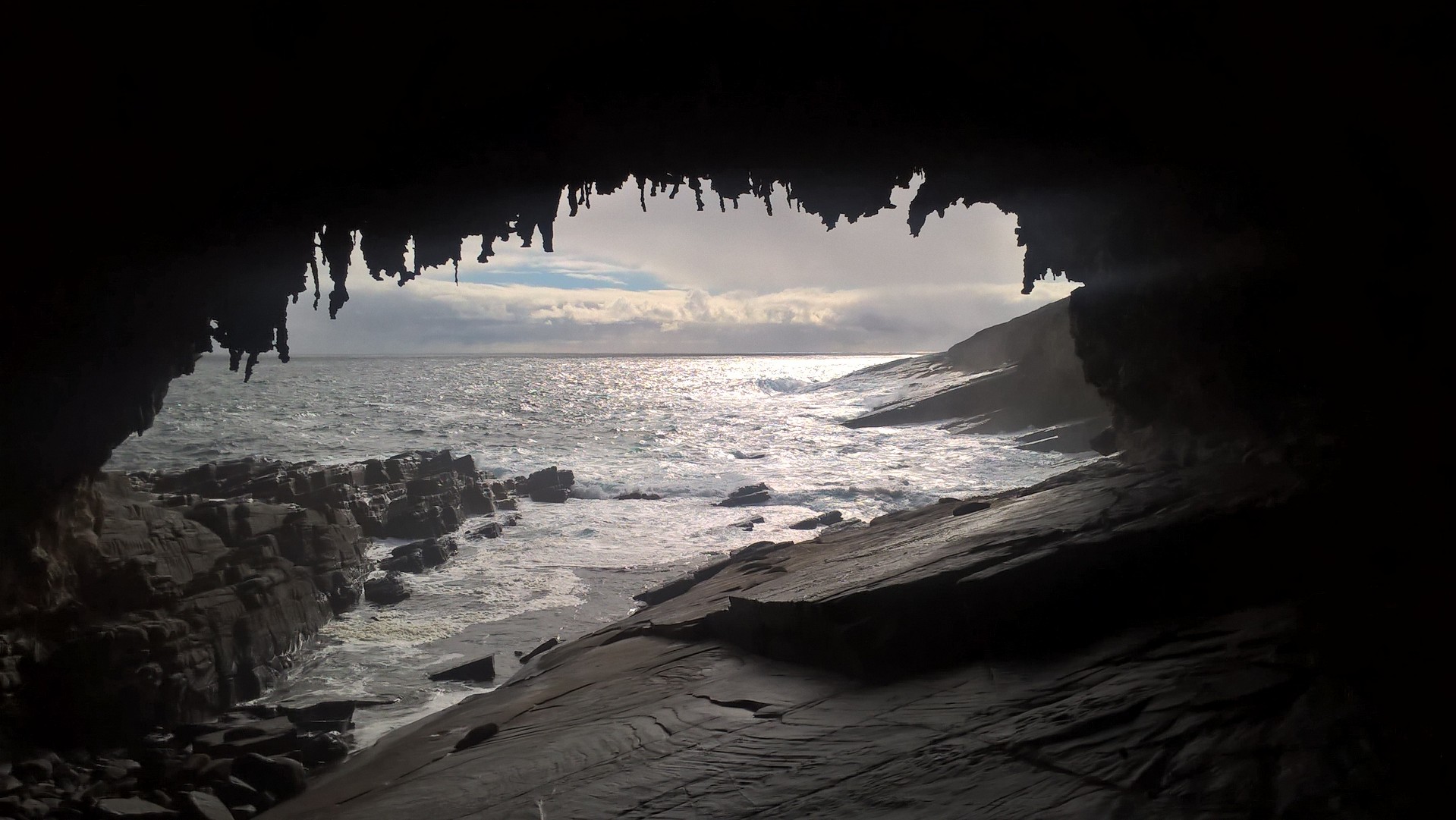 Kangaroo Island Admiral's Arch vista sul mare da dentro la grotta