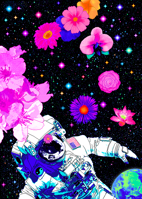 astronauta nello spazio fiorito