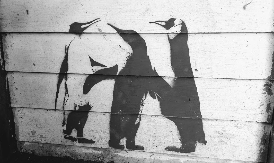 pinguini disegnati su legno