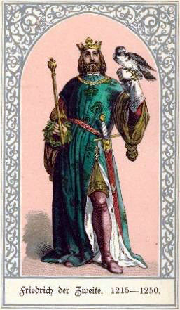 Federico II con corona scettro e falcone